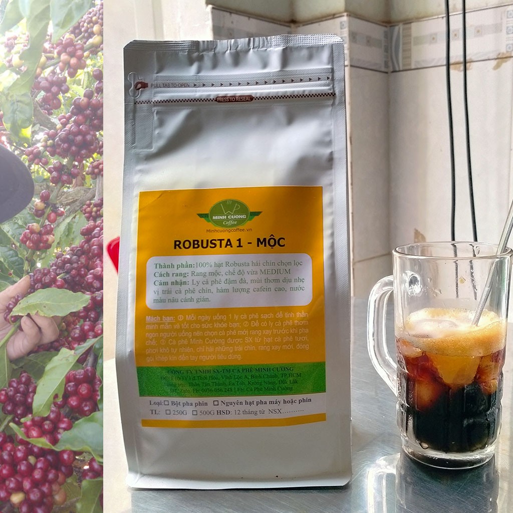 500 Gr Cà phê nguyên chất Robusta Đăk Lăk Loại 1 cà phê Minh Cường - Hạt rang mộc pha phin hoặc pha máy | BigBuy360 - bigbuy360.vn