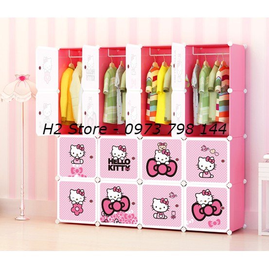 [CÓ ẢNH THẬT] TỦ NHỰA LẮP GHÉP 16 Ô MÀU HỒNG HÌNH KITTY ĐỂ ĐỒ ĐA NĂNG THÔNG MINH sâu 47cm
