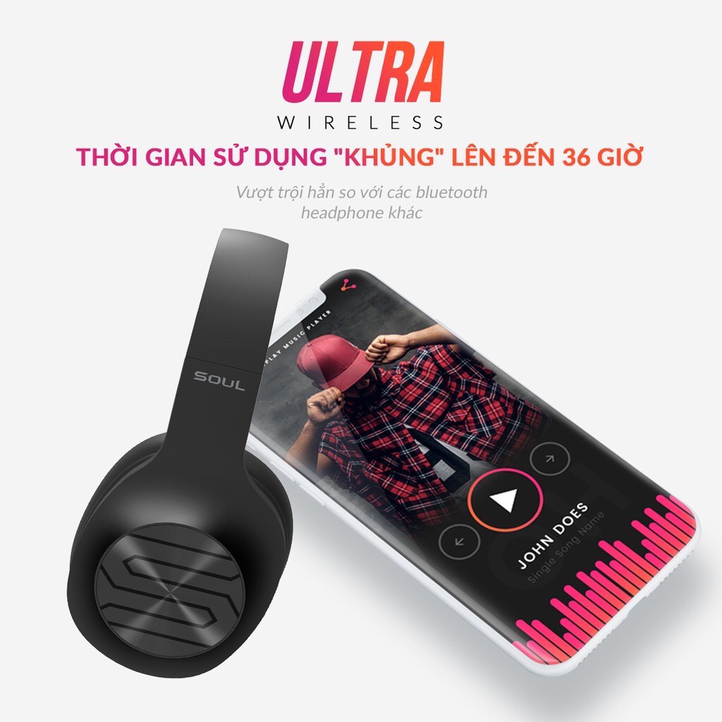 Tai Nghe Bluetooth Chụp Tai Soul Ultra Wireless Dynamic Bass - 36H Nghe Nhạc - Hàng Chính Hãng