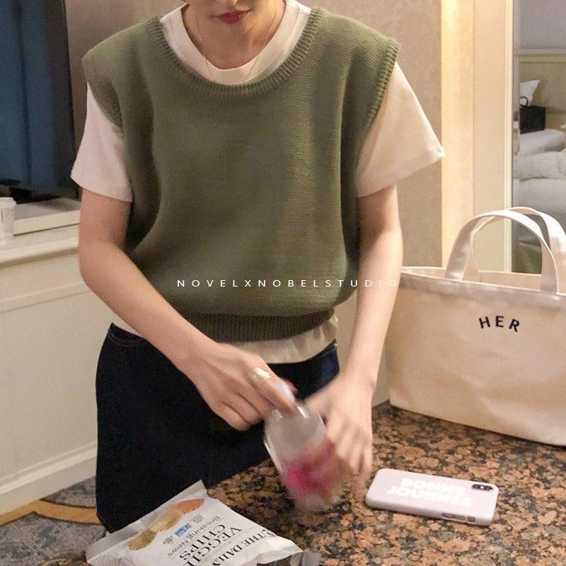 Áo len cổ chữ U màu sắc đơn giản thời trang Hàn Quốc cho nữ | BigBuy360 - bigbuy360.vn