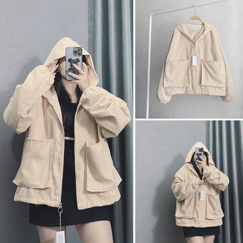 Áo khoác chống nắng nhung tăm gân nữ form rộng đẹp ulzzang