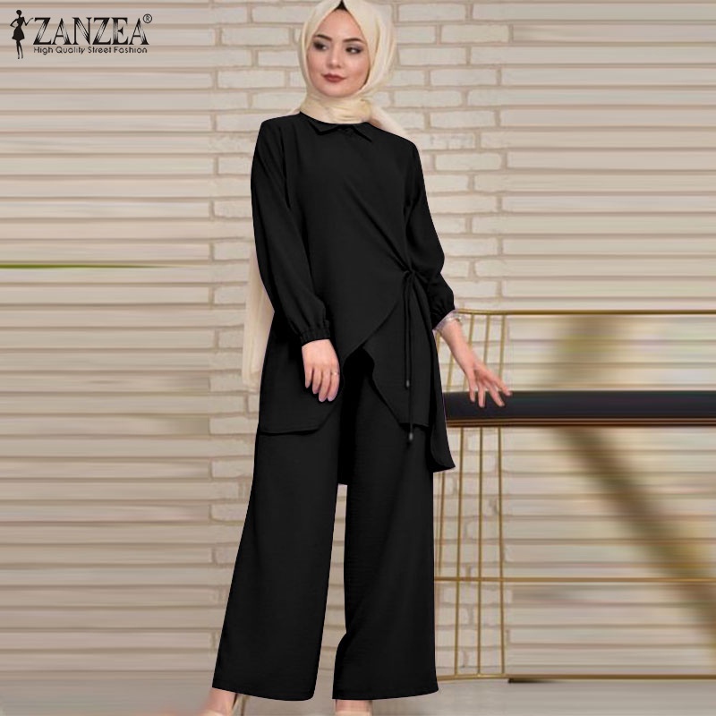 Bộ đồ ZANZEA gồm áo dài tay + quần dài phối túi phong cách Hồi Giáo thời trang cho nữ