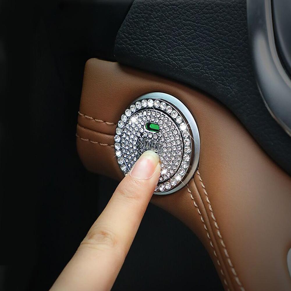 Vòng Đệm Khởi Động + Núm Vặn Khởi Động Lấp Lánh|Phụ Kiện Trang Trí Xe Hơi Dành Cho Nữ