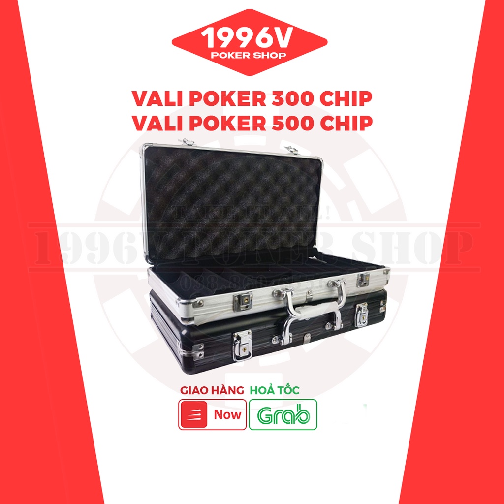 Vali nhôm đựng chip poker, màu xám bạc, đen sức chứa 300 / 500 phỉnh pocker - 1996V Poker Shop