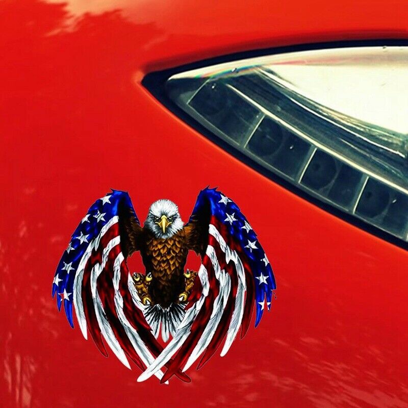 Nhãn dán trang trí xe ô tô/xe máy 19*17cm họa tiết đại bàng phối cờ Mỹ