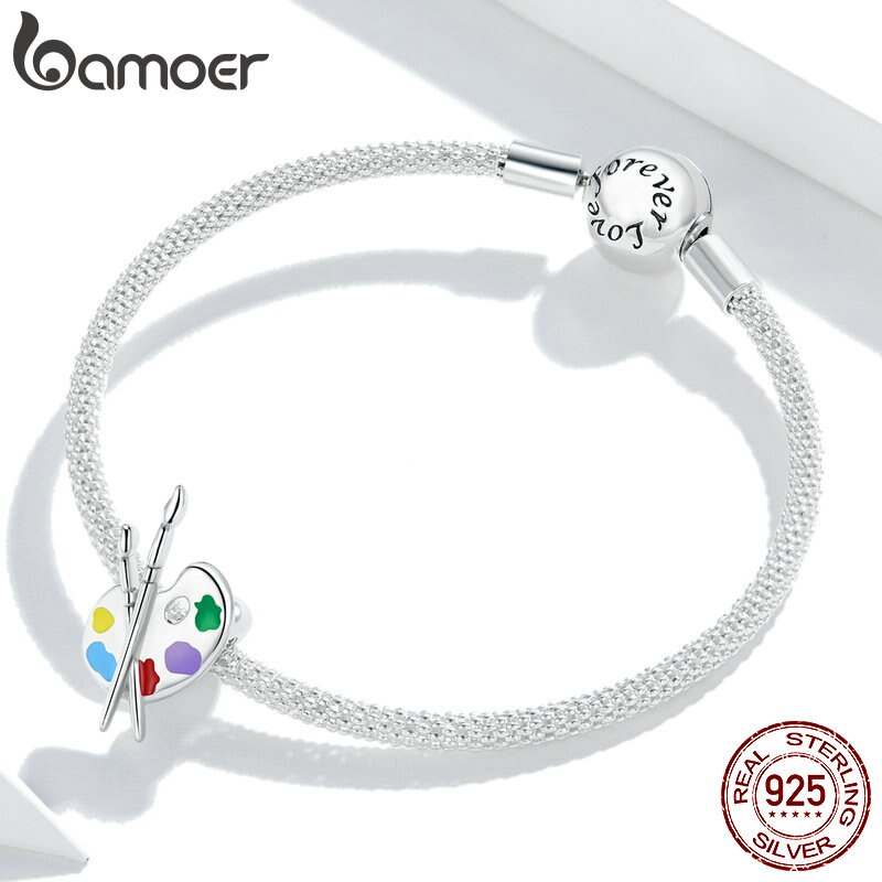 Mặt Vòng Tay Bamoer Bạc Thật 925 Họa Tiết Bảng Vẽ Kim Loại Nhiều Màu Sắc Làm Trang Sức Vòng Tay DIY Cho Nữ BSC359