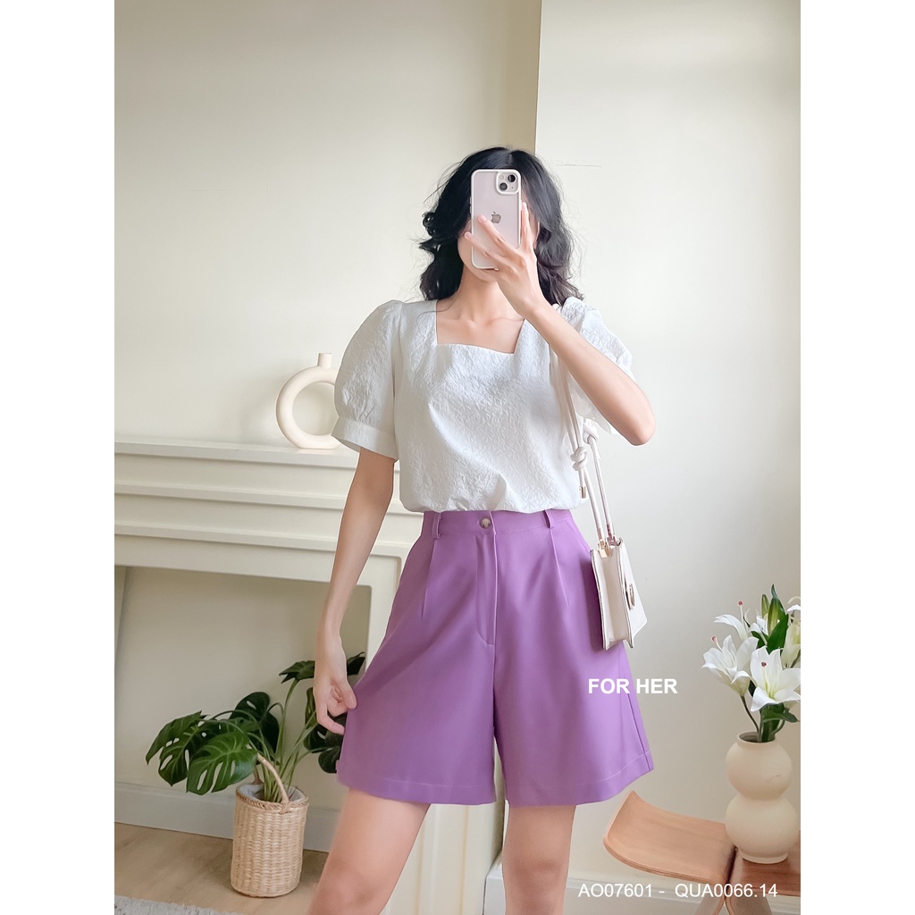 Quần short cài nút lưng cao QUA0066.1