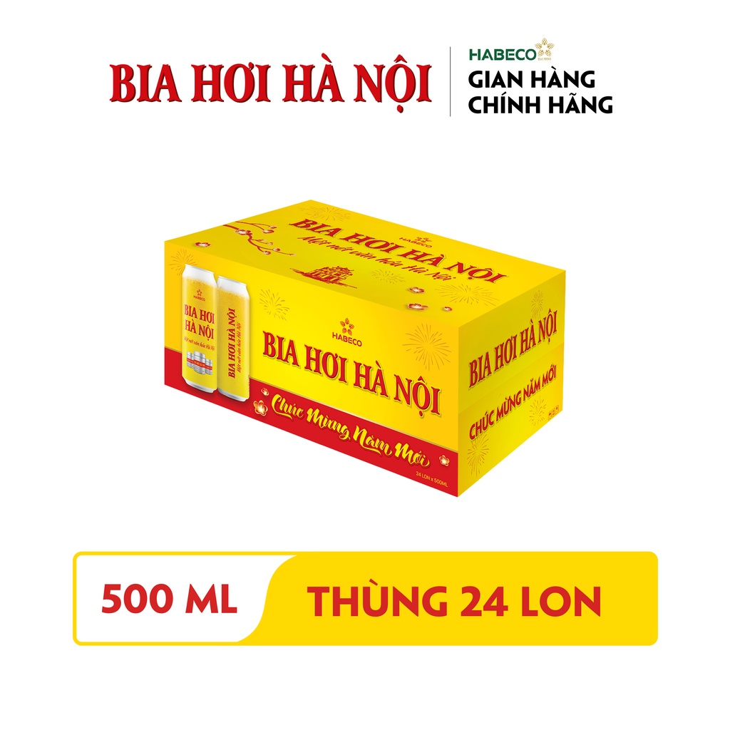 Thùng 24 lon Bia Hơi Hà Nội - HABECO (500ml/lon) - Phiên bản Tết