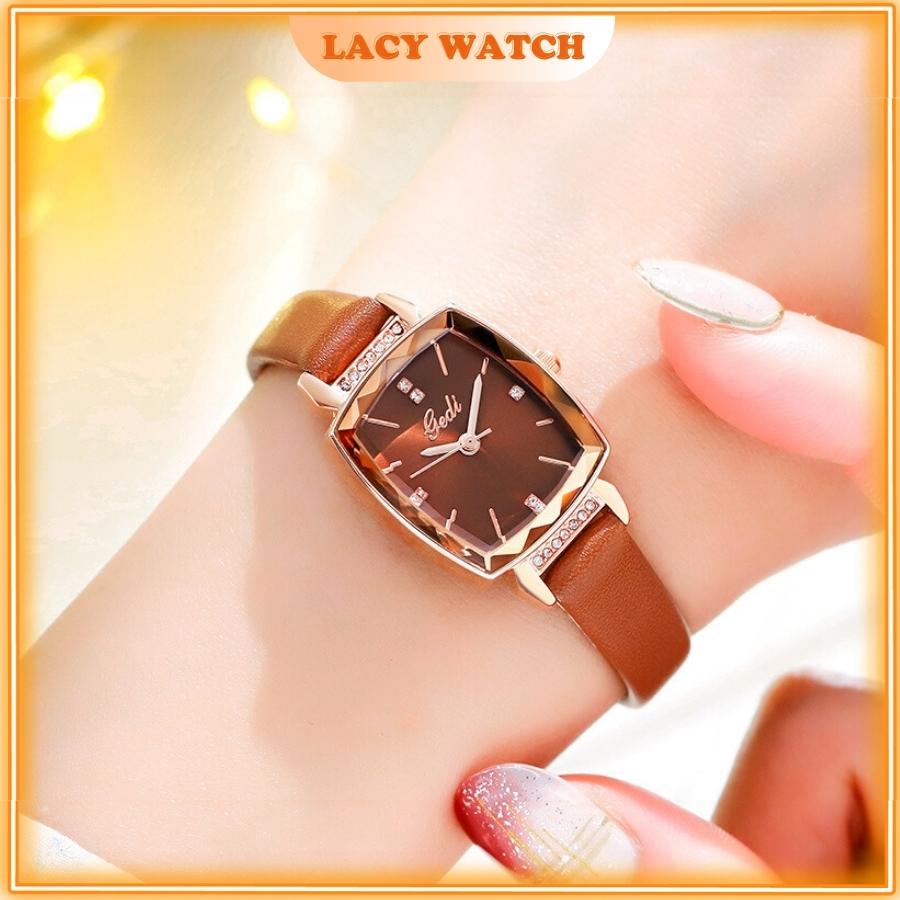 Đồng hồ nữ chính hãng đeo tay dây da mặt vuông đẹp chống nước LaCy Watch DHVGE0008