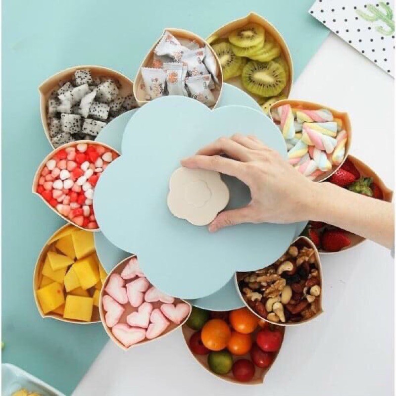 Khay đựng mứt xoay 2 tầng 5 cánh