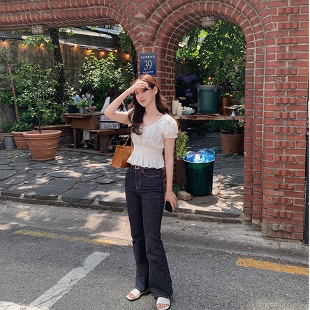 SUXI Áo Sơ Mi Tay Ngắn Cổ Chữ V Màu Sắc Đơn Giản Phong Cách Hàn Quốc