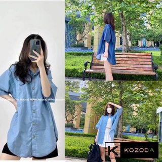 Áo Sơ Mi Nữ form rộng denim  Kiểu Màu xanh nhạt đậm đẹp ngắn tay ulzzang vintage hàn quốc cao cấp trơn kozoda SM45