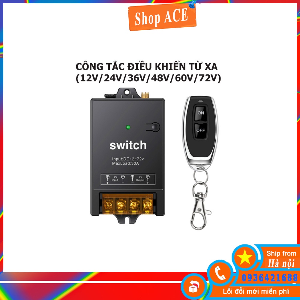 BỘ Công tắc điều khiển từ xa 100m 12V: 72V DC điều khiển bật tắt từ xa các thiết bị điện 1 chiều