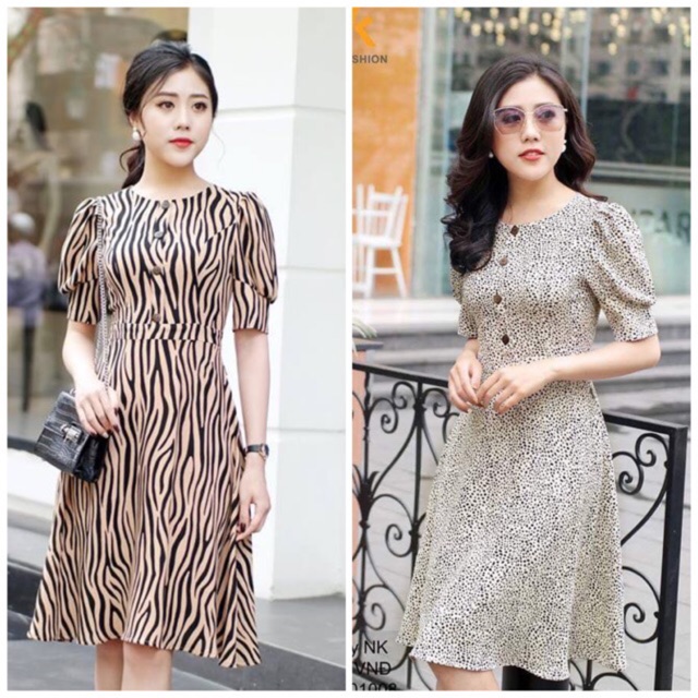 Đầm xoè tay bồng cúc ngực