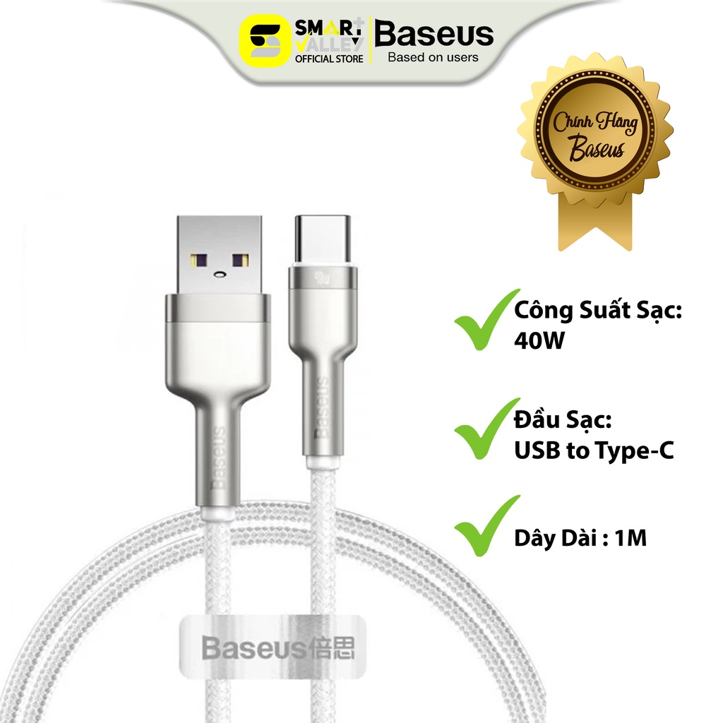 Cáp sạc và truyền dữ liệu tốc độ cao Baseus Cafule Series Metal Data Cable USB to Type-C - Sạc Nhanh 40W.