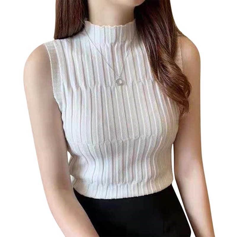 Áo Tank Top Dệt Kim Cổ Lọ Thời Trang Retro Cho Nữ