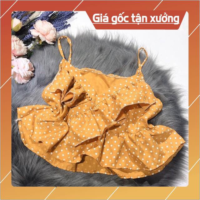 Áo hai dây chấm bi vạt chéo bèo