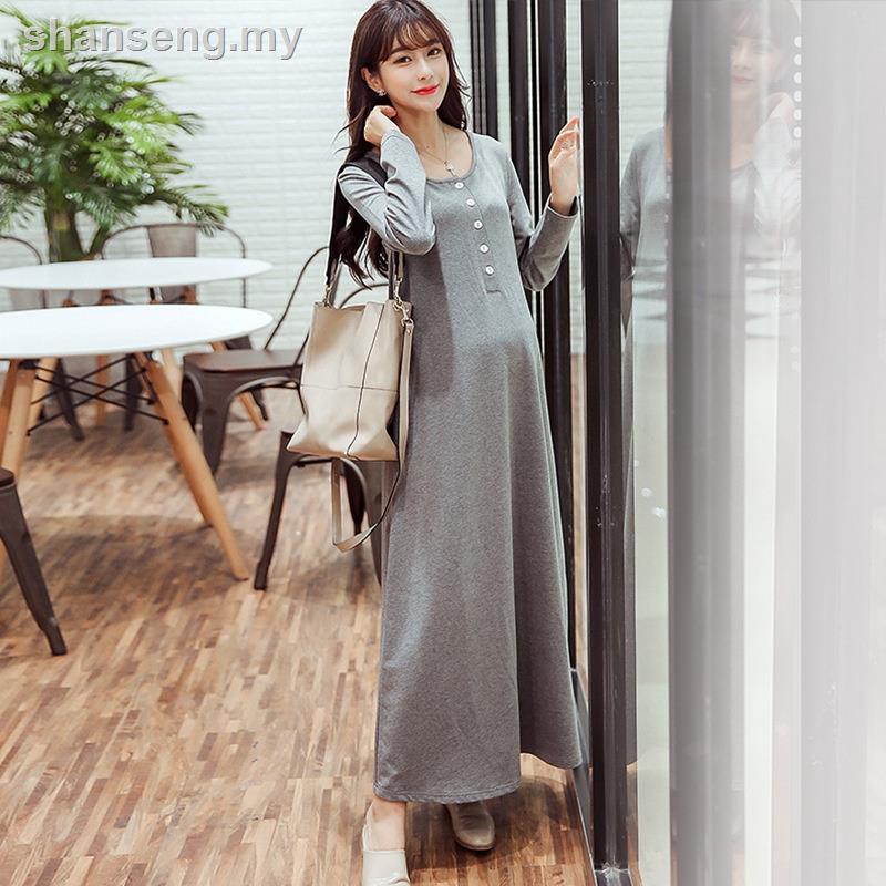 Đầm Maxi Cotton Tay Dài Màu Trơn Size M-2Xl Cho Phụ Nữ Mang Thai Màu Sắc