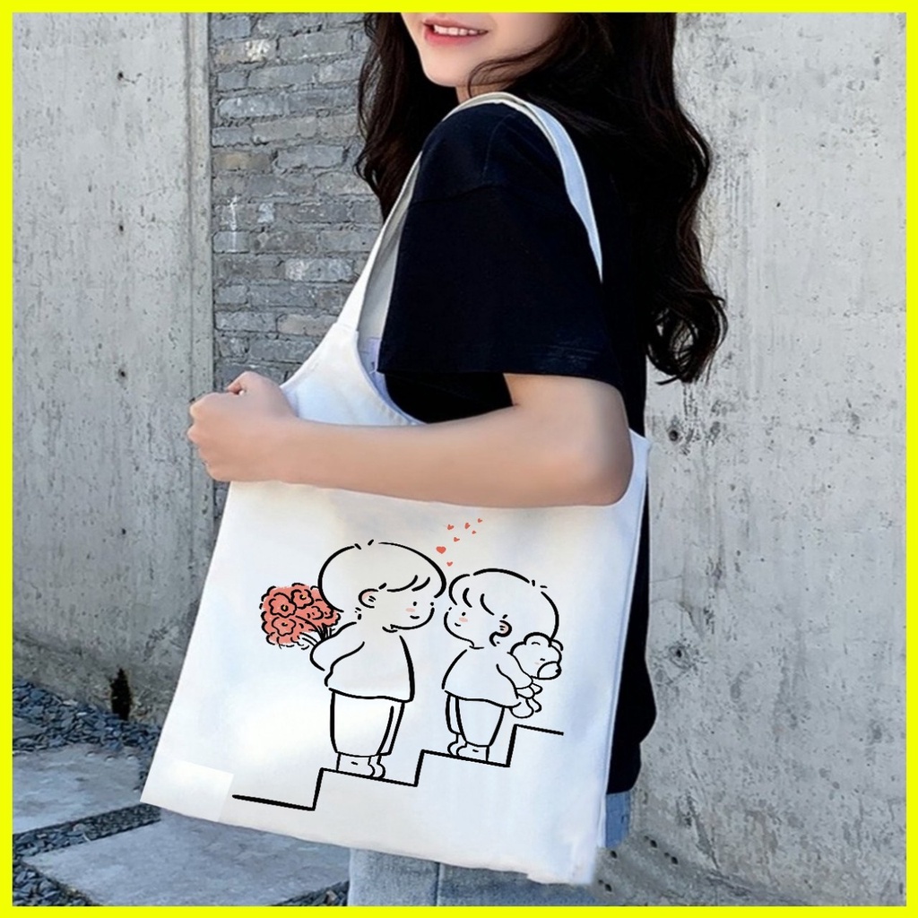 Túi tote đeo vai cute vải canvas giá rẻ đẹp đi học đi chơi TN79