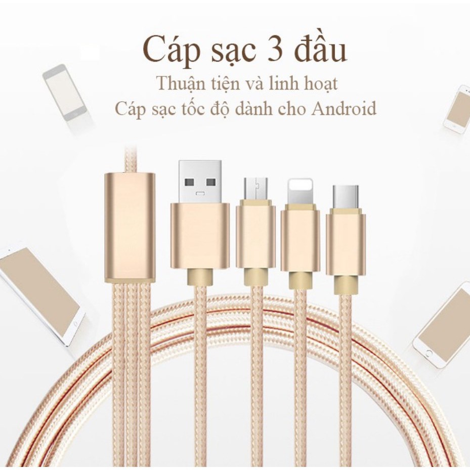 Sạc 3 Đầu Đa Năng ❤️FREESHIP❤️ Giảm 10k khi nhập mã [ WOLF] - IPHONE, SAMSUNG, OPPO