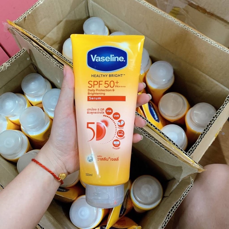 Sữa dưỡng thể vaseline 50x healthy bright spf50+ pa++++ daily proctection brightening serum thái lan 320ml chống nắng