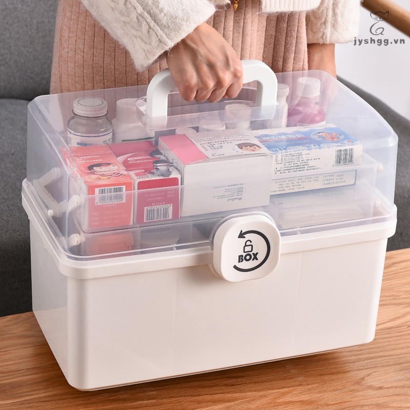 3/2 Layer Portable First Aid Kit Storage Box Plastic Multi-Functional Family Emergency Kit Box with Handle