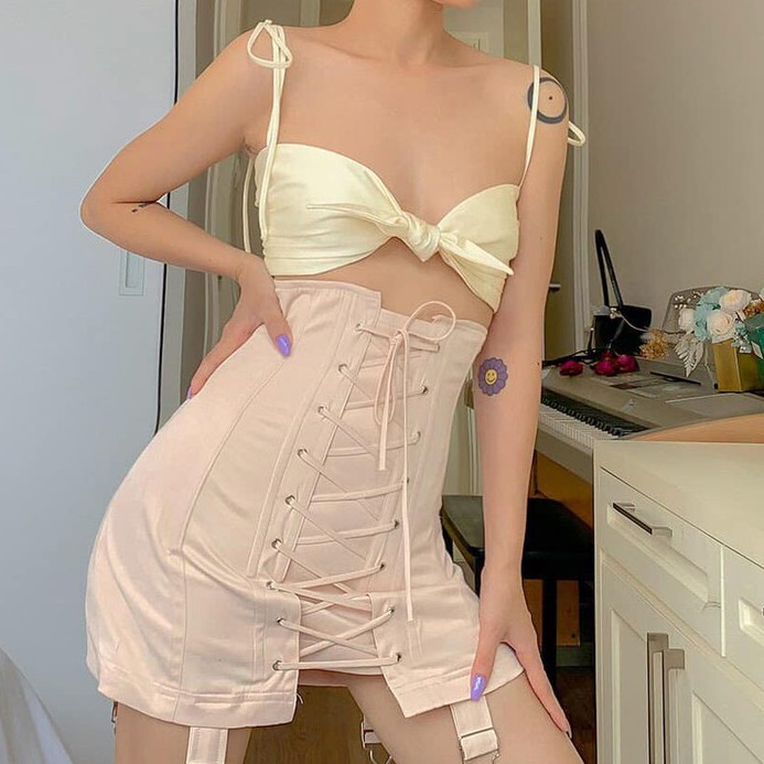 ONONMADE | Chân váy cạp cao đan dây màu hồng - VENUS lace-up high waist skirt | BigBuy360 - bigbuy360.vn