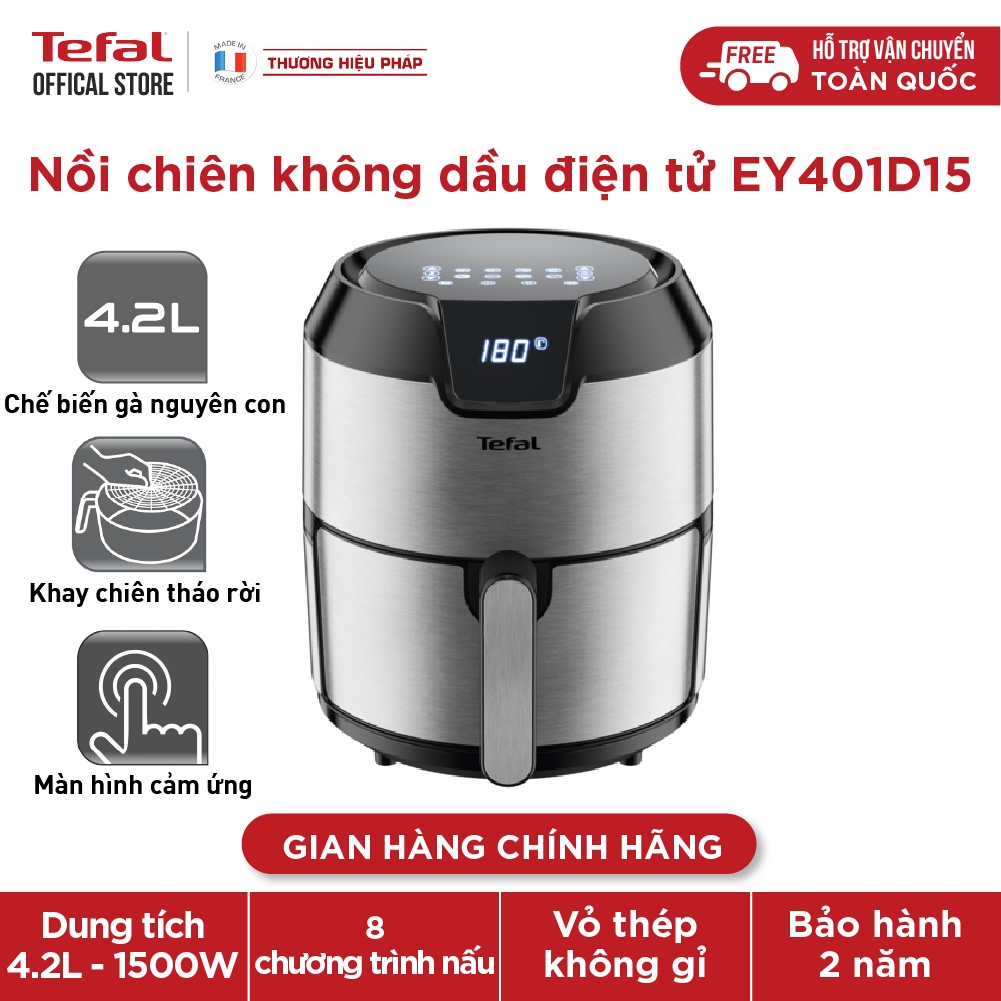 Nồi chiên không dầu điện tử Tefal EY401D15 - Công suất 1500W - Size XL 4,2L - Bảo hành 24 tháng - Hàng chính hãng