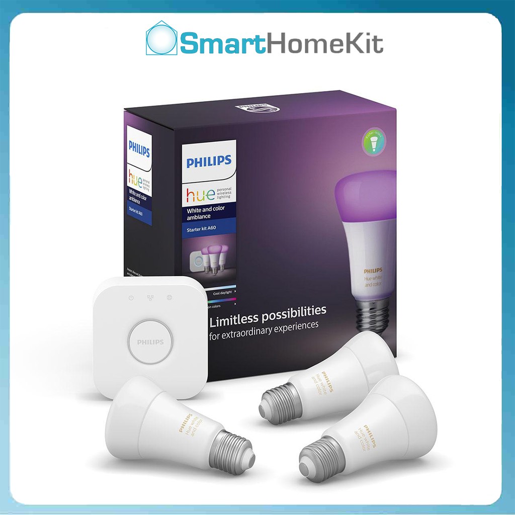 Bộ ba đèn thông minh Philips Hue White and Color Ambiance - Starter Kit 3 bóng E27 và Bridge