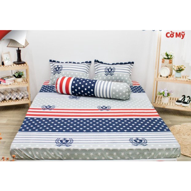 Bộ Ga gối 1m8x2m1 ga 2 vỏ gốiCotton Poly (MẪU CỜ MỸ)