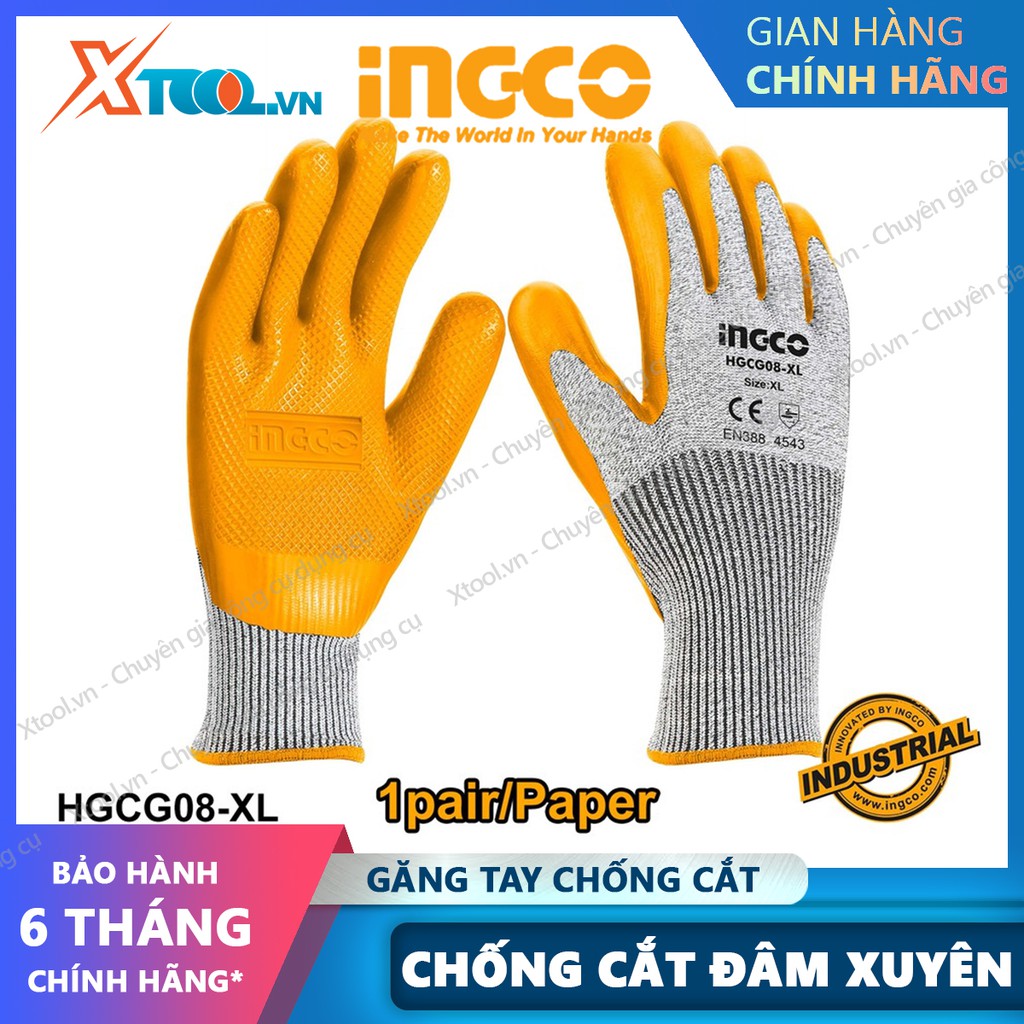 Găng tay bảo hộ lao động cao cấp INGCO HGCG08 bao tay bảo hộ đa năng, chống cắt, mài mòn, đâm xuyên, trơn trượt, xé rách