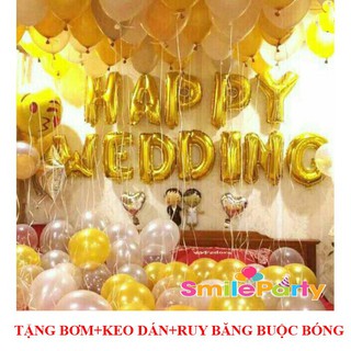 Set Bóng Trang Trí Phòng Cưới (Nhiều màu) Bóng chữ Happy Wedding Trang Trí Phòng Tân Hôn (Tặng Bơm+Keo+Ruy Băng)