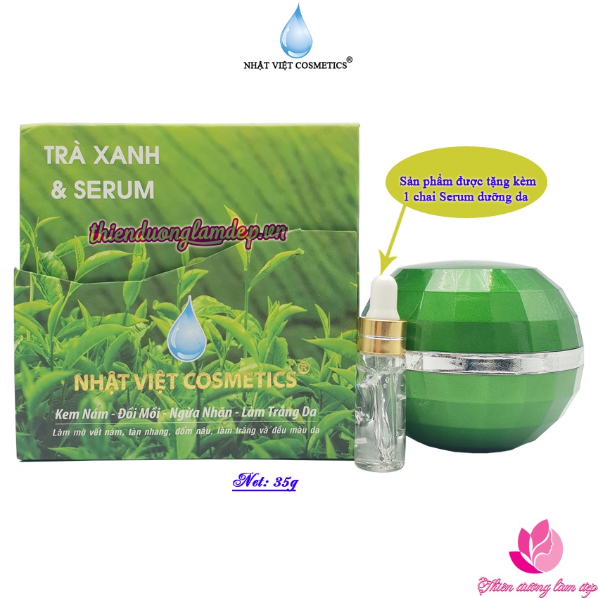 Kem Nám, Đồi mồi, Ngừa nhăn, Làm trắng da Trà xanh và Serum NHẬT VIỆT COSMETICS - 35g
