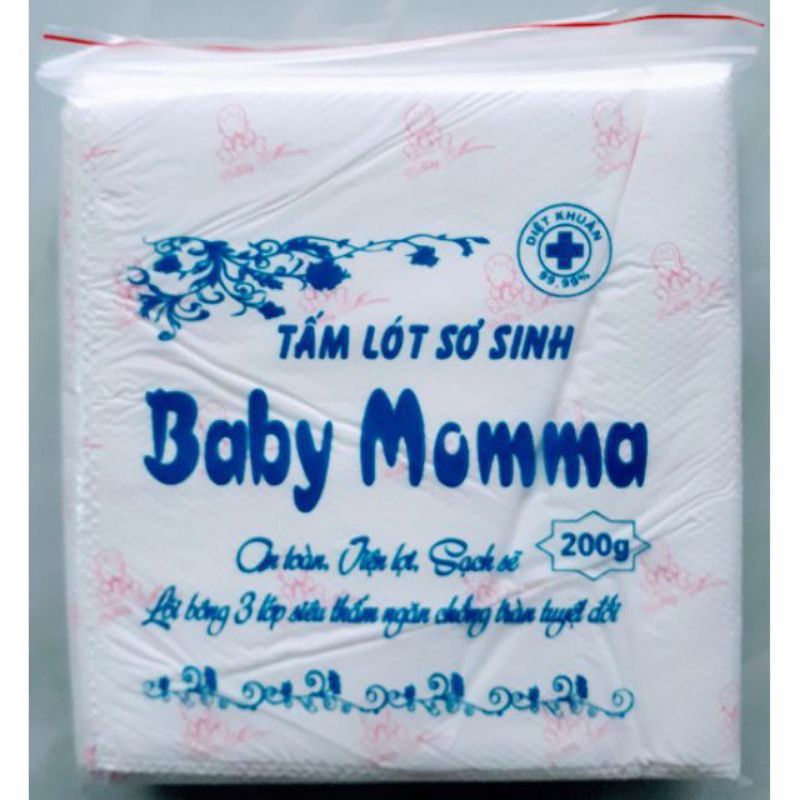 Miếng Lót Sơ Sinh Baby M0mma 200g/30 Miếng - An Toàn - Tiên Lợi -  Sạch Sẻ - Lõi Bông 3 Lớp Siêu Thấm  Ngăn Chống Tràn