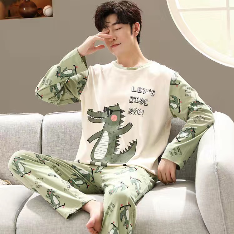 Bộ Đồ Ngủ Tay Dài Vải Cotton In Hoạt Hình Kiểu Nhật Bản Dễ Thương Cho Nam