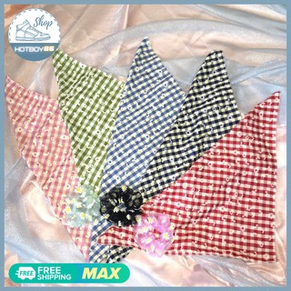 Khăn turban bandana kẻ caro hoa cúc thời trang hàn quốc, khăn đội đầu, khăn buộc toc,