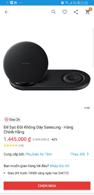 Sạc đôi ko dây samsung chính hãng