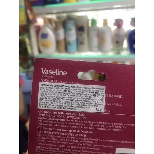 Son Dưỡng Vaseline Thỏi - Son Dưỡng Môi Vaseline Lip Therapy Dưỡng Ẩm 4.8g -màu hồng