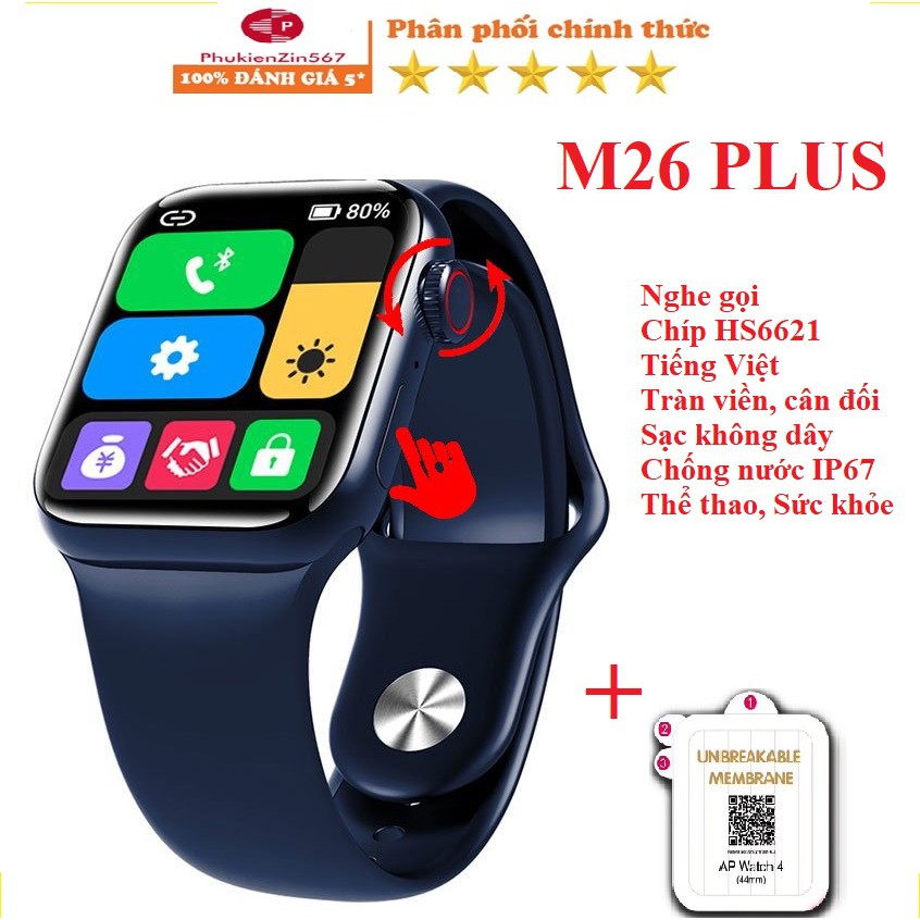 🌟SIÊU HOT 2021🌟Đồng Hồ Thông Minh M26 Plus, Màn Hình Tràn Viền Rentina Cân Đối, Sạc không dây, 2 Nút Cực Đẹp