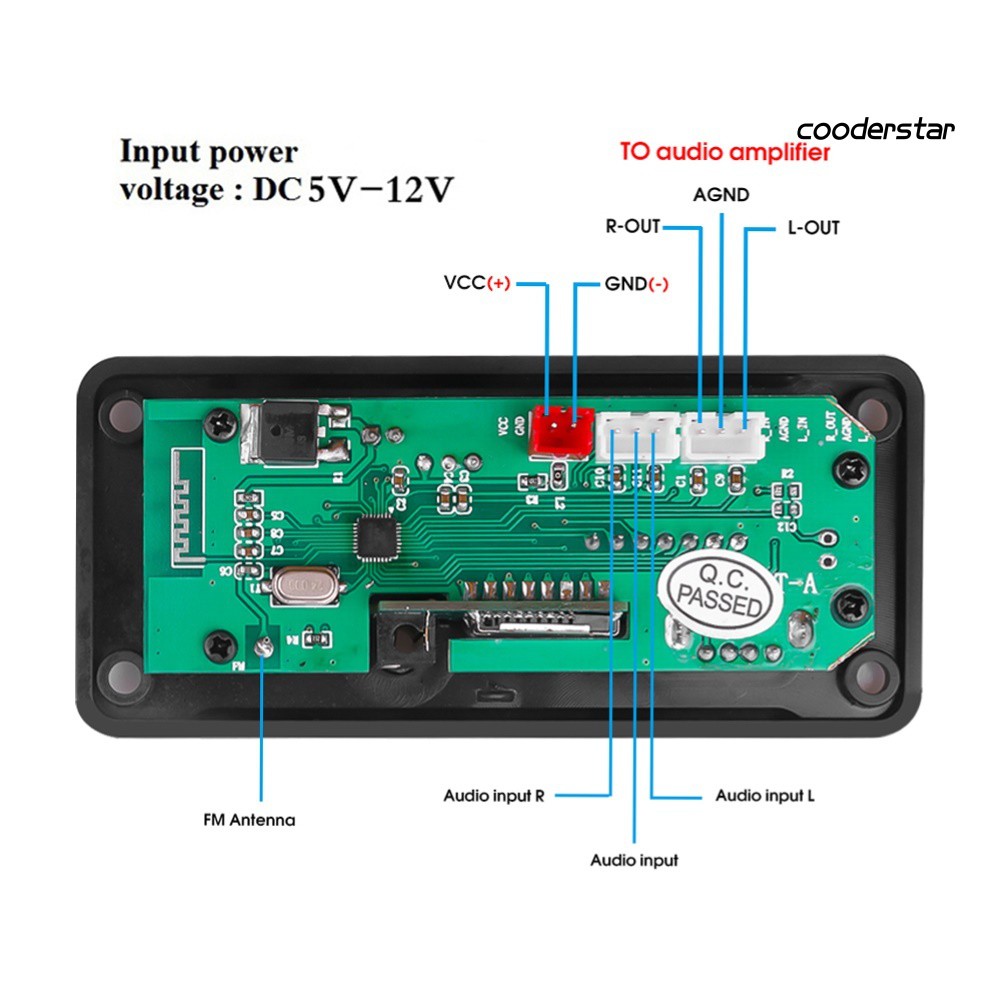Mô Đun Giải Mã Âm Thanh Bluetooth 5.0 Mp3 Fm Radio Tf Usb Aux Cho Xe Hơi