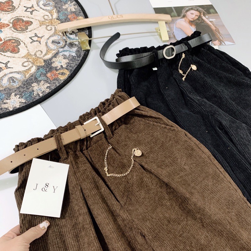 BÁN SỈ QUẦN BAGGY TĂM NHUNG KÈM ĐAI + XÍCH 2 MÀU NỮ | BigBuy360 - bigbuy360.vn