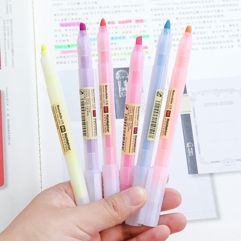 Set bút highlight pastel, bút dạ 2 đầu nhiều màu dễ thương cho học sinh đánh dấu ghi nhớ dễ dàng