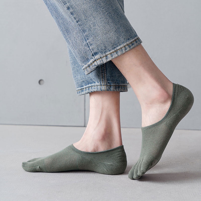 Vớ Cotton Phối Lưới Mỏng Tách Ngón Thoáng Khí Thấm Hút Mồ Hôi Cho Nam