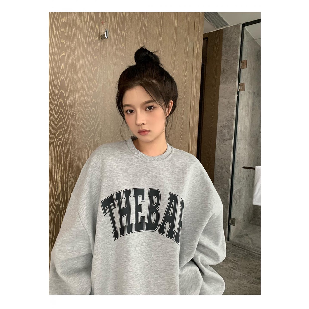 Áo Sweater Nữ Tay Dài Dáng Rộng In Chữ Tiếng Anh Phong Cách Hàn Quốc
