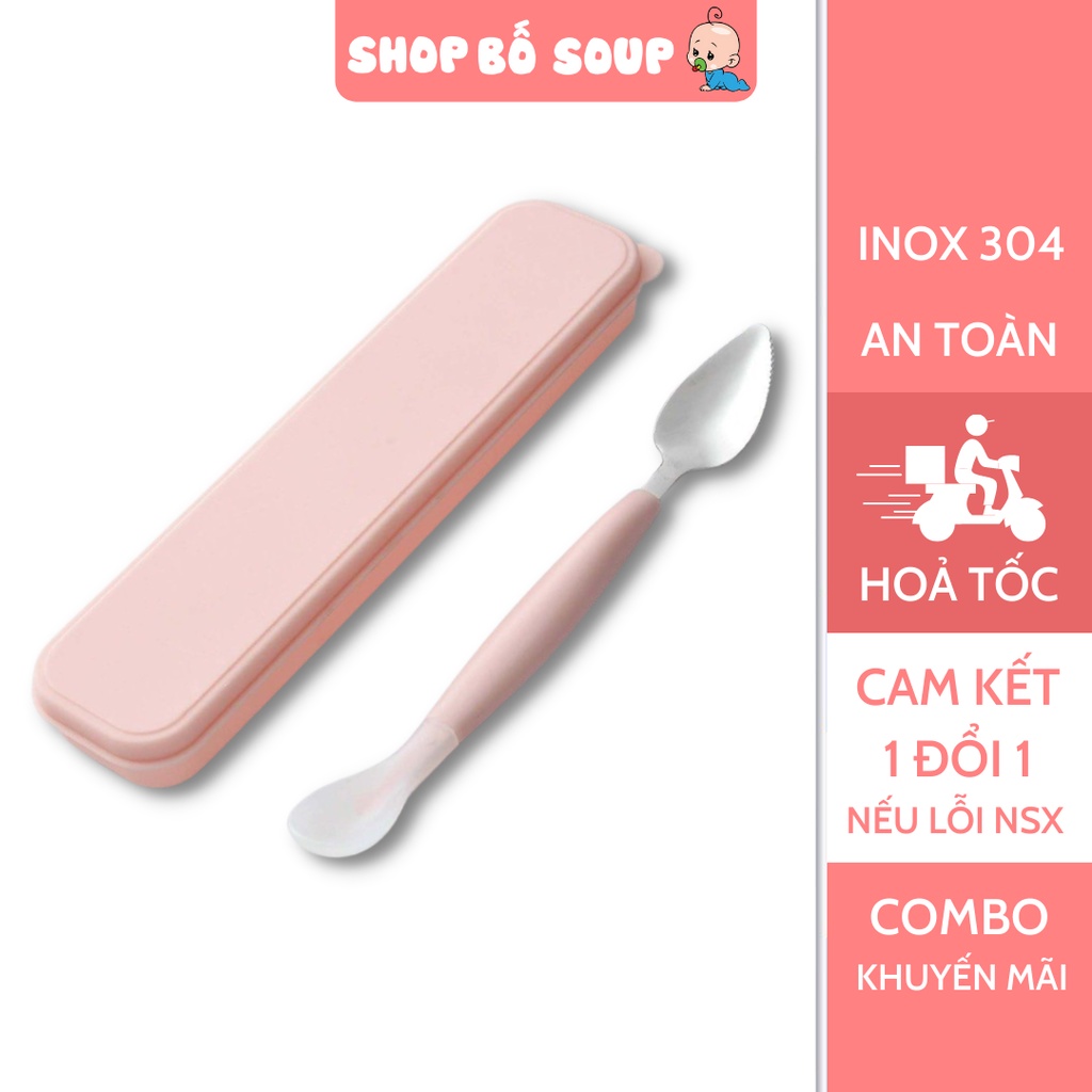 Thìa silicon kèm nạo hoa quả 2 trong 1 cho bé Shop Bố Soup
