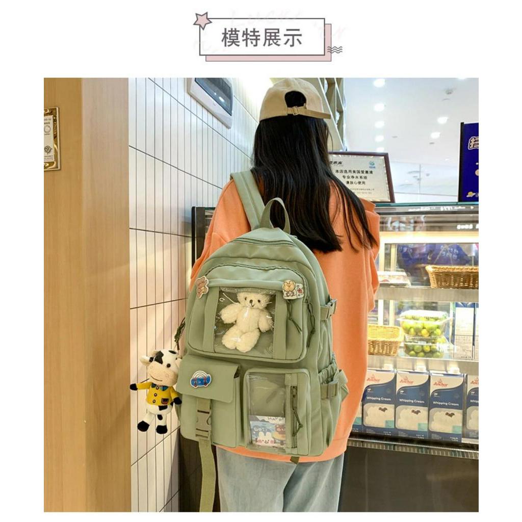 Ba lô học sinh nữ phong cách Hàn Quốc mẫu mới Full phụ kiện như hình BL0002