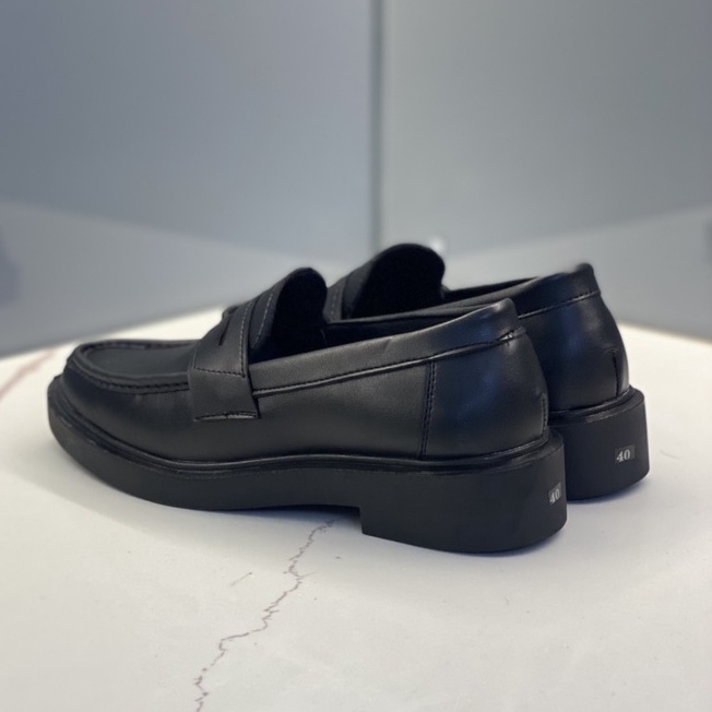 Penny Loafer Đen da bò đế cao, giày loafer đế 4cm