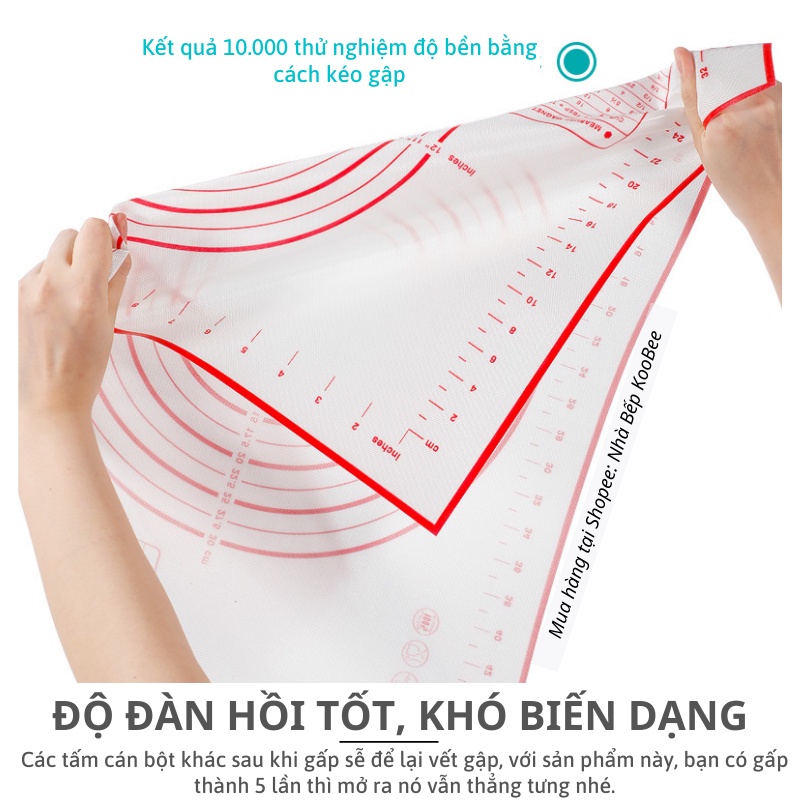 Thảm silicon nhào bột chống dính KOOBEE có vòng tròn và thang đo kích thước - Dụng cụ làm bánh tiện dụng cho nhà bếp