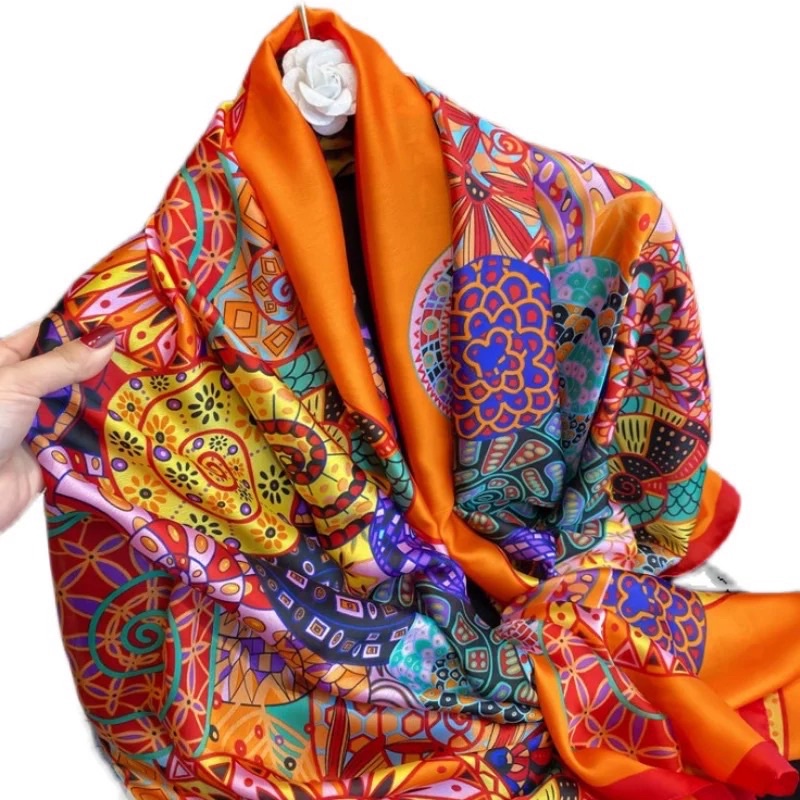 Khăn choàng cổ lụa màu cam cao cấp size 90x180cm