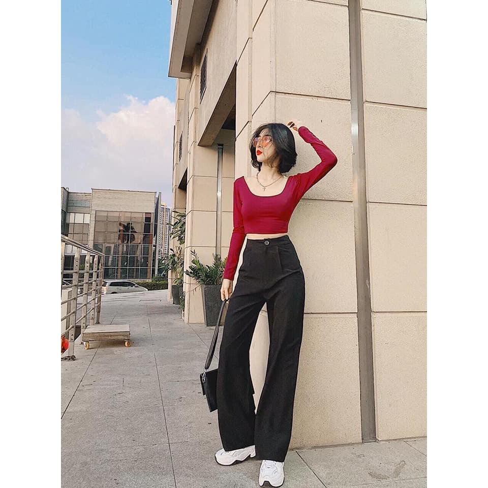 Áo croptop tay dài màu tím hottrend